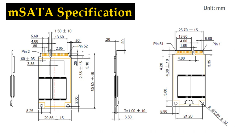 mSATA size dimensions specification memorypack MPK