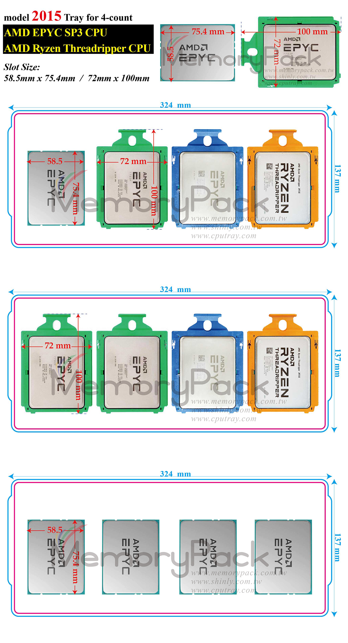 58.5x75.4 72x100 CPU Tray AMD SP3 58.5mm x 75.4mm 72mm x 100mm LGA4094 ...